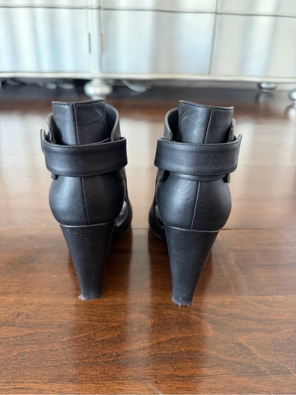 Vince Katia Black Open-Toe Wedge Booties, Size 9